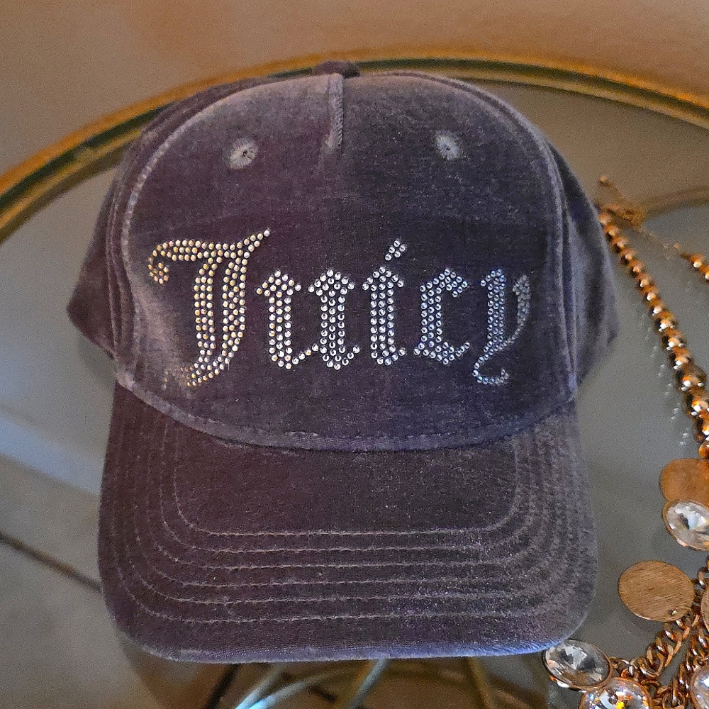 Gray Juicy Couture Rhinestone Logo Baseball Cap | New